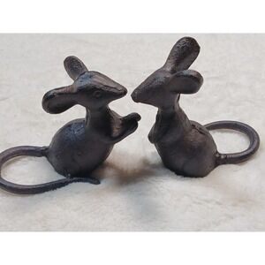 2 Cast Iron Cute Mouse Figurine Sculpture Black Mice Statues